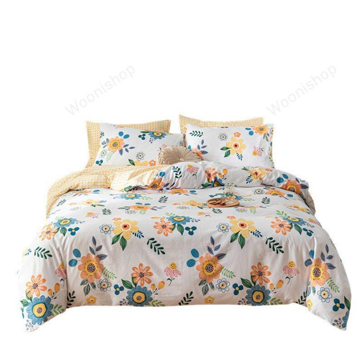 Yellow Colorful Floral  Bedding Set Duvet Cover Comforter Cover Bedsheet Pillowcases For Adults Children