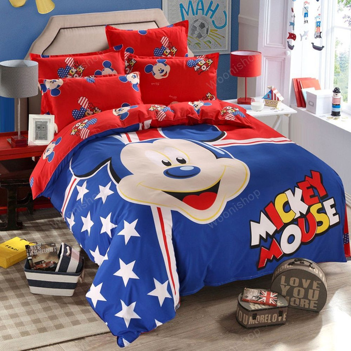 Disney Blue Mickey Mouse Duvet Cover Set 3 Or 4 Pieces Twin Single Size Bedding Set For Children Bedroom Decor Bed Linen