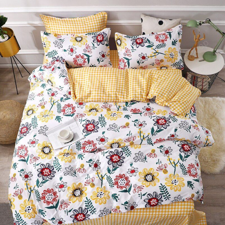 Yellow Colorful Floral Bedding Set Duvet Cover Comforter Cover Bedsheet Pillowcases For Adults Women Twin Full King Queen King