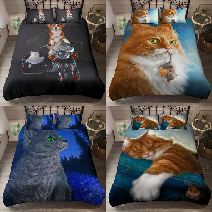 3D Funny Cat Mouse Printing Bedding Set Animals Duvet Cover Pillowcase Set For Home Decor Queen King Quilt Cover 2/3Pcs