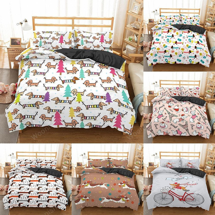 Dachshund Bedding Set High Quality Duvet Cover Cartoon Animal Comforter Soft Twin Single Full Queen King Bed Linen