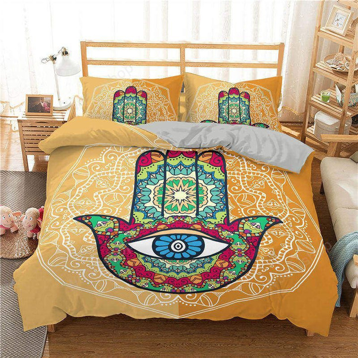 Hamsa Bedding Sets Duvet Cover Bed Cover Psychedelic Pattern In Hamsa Hand Of Fatima Spiral Boho Ethnic Bedclothes