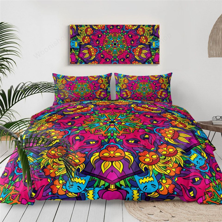 Psychedelic Bed Cover With Pillowcase 60S Hippie Bedding Set