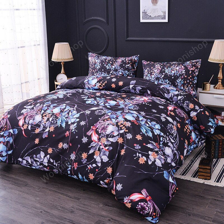 Soft Home Textiles Bedding Set Colorful Flowers Printed Pillowcase Duvet Cover Room Decoration Polyester Bedclothes
