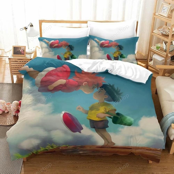 Ponyo On The Cliff Microfiber Bedding Set Anime Custom Bed Linen Set Home Decor Duvet Cover Set Single Double Full Queen King