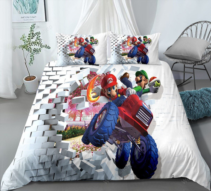 Cool Mario Character White Bedding Set Pillowcase Twin Full Queen Size Duvet Cover Set 100% Microfiber Comforter Set 2/3Pcs