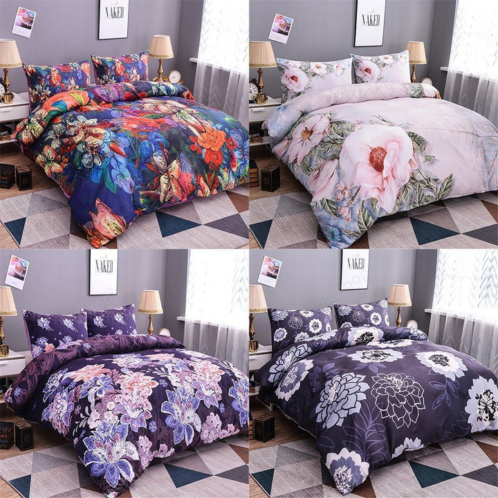 Plant Pattern Bedding Set Duvet Cover Floral Flower Printed Comforter Cover 2/3 Pcs Set With Zipper Queen King Sizes