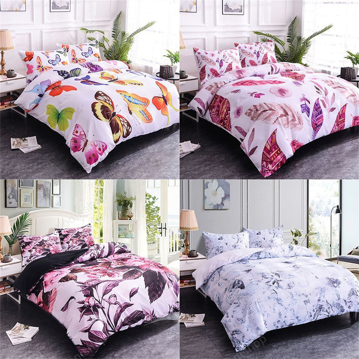 Color Flower Duvet Cover King Size Queen Size Comforter Sets Butterfly Printing Bedding Set Bedclothes