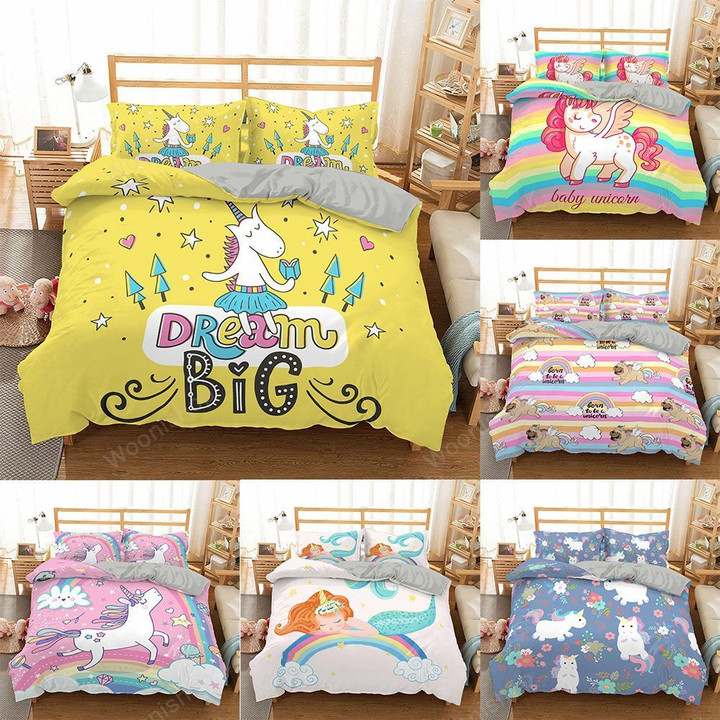 Cute Unicorn Bedding Set For Kids/Baby/Child/Boy/Girl 3D Cartoon Cute Duvet Cover Set Twin Full Bed Linen Set Bedspreads