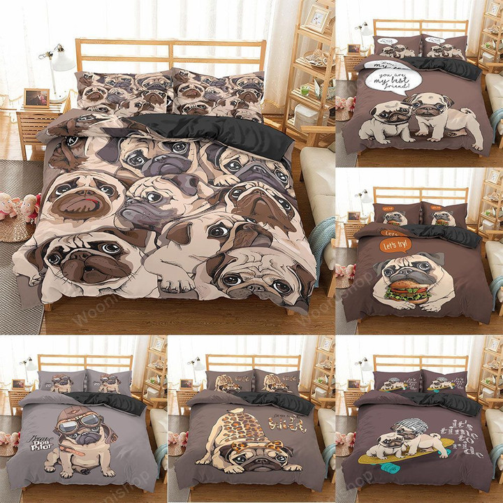 Cartoon Pug Dog Bedding Sets Pug Dog Bed Set Duvet Cover Set King Queen Size Comforter Bedding Set Bed Linen