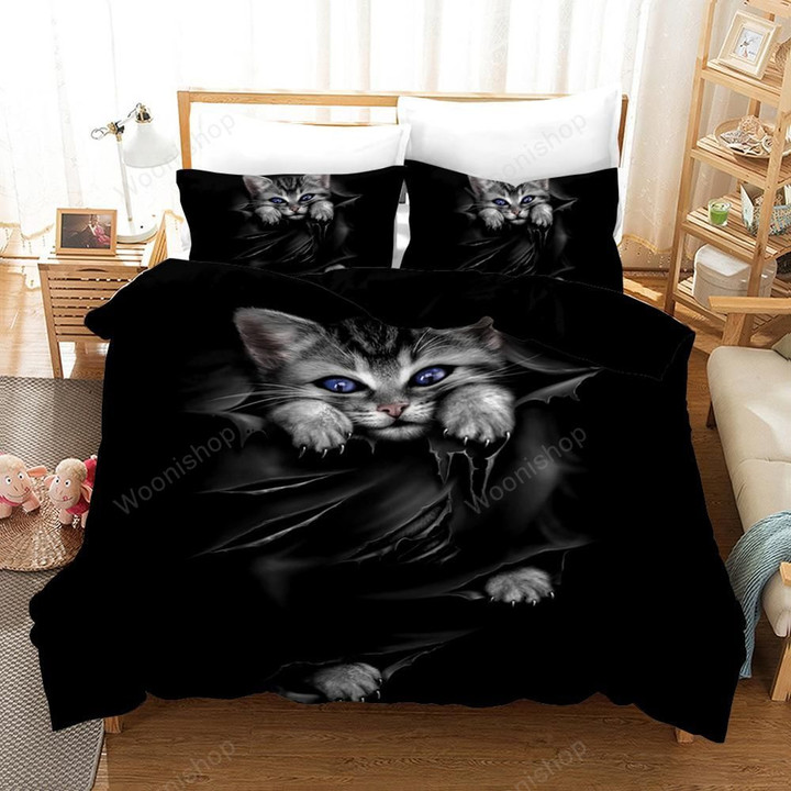 Lovely Cats Black Luxury Bedding Set Animals Printed Twin Full Queen King Comforter Set With Pillowcase For Girls Home Textiles
