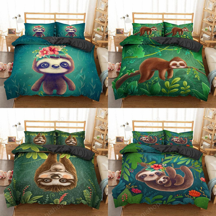 3D Cartoon Bedding Set Lovely Sloth Queen King Size Bedding Set Children Duvet Cover Pillow Cases Home Textile Bed Set