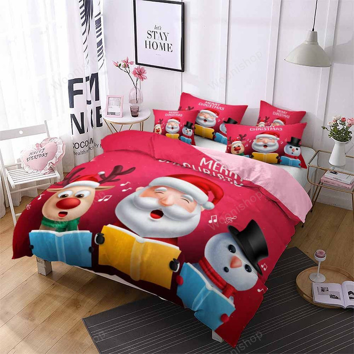 Merry Christmas Bedding Cartoon Santa Claus Snowman Print Microfiber Duvet Cover Set Pillowcase 2/3 Piece Single Double For Kids