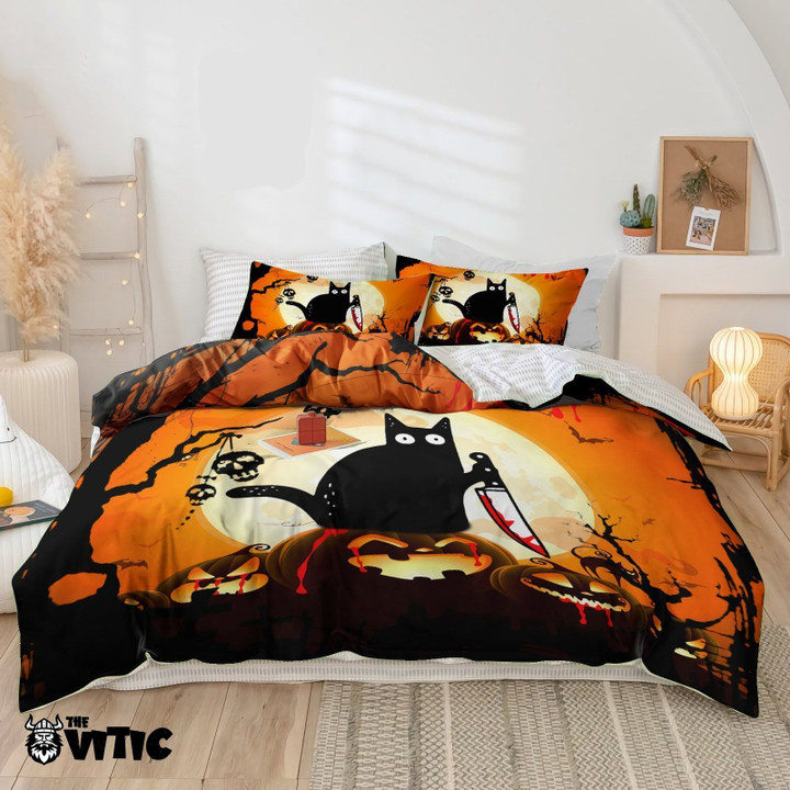 Thevitic™ Halloween Black Cat Pumpkin Bedding Set 04472