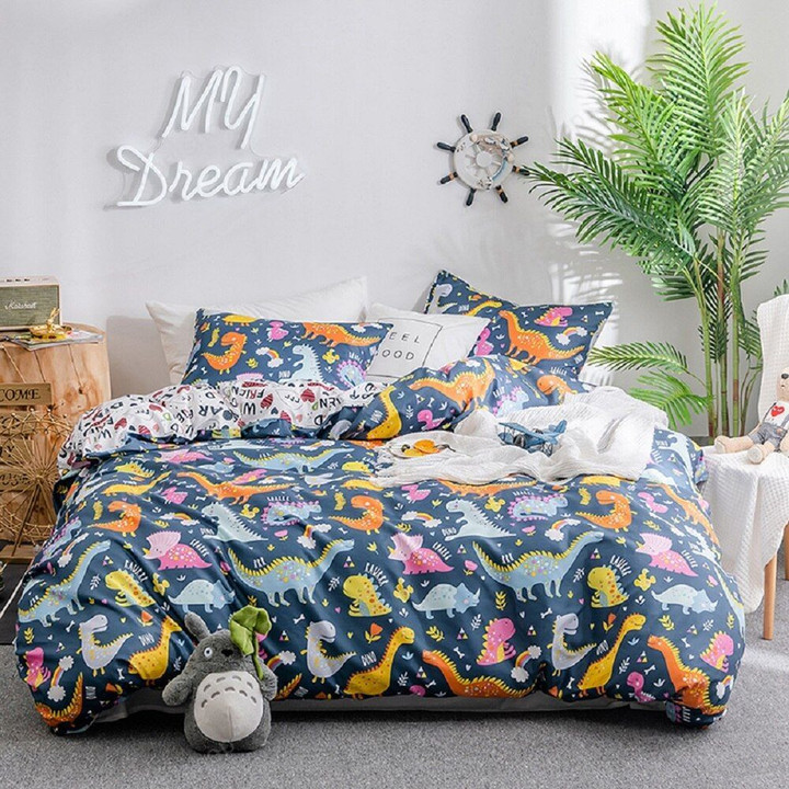 Cartoon Dinosaur Bedding Comforter Cover Sets Kids Adult Girls Quilt Cover Pillowcase Twin Full Queen King Size Bed Linen Set