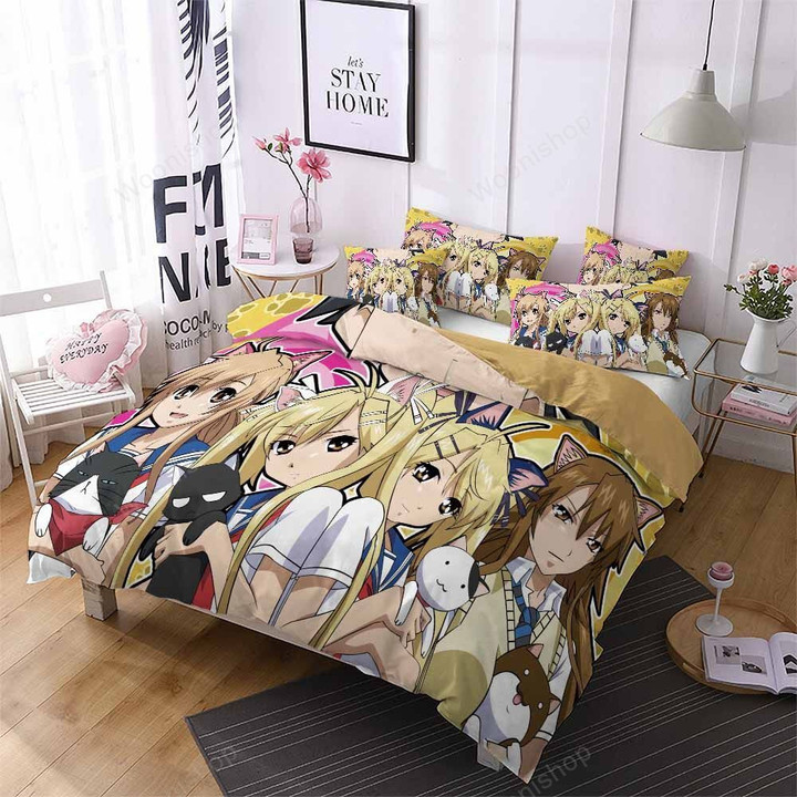 Home Textiles Cartoon Anime Girls Bedding Sets Bed Linen Set 2/3 Piece Microfiber Duvet Cover Pillowcase Bedroom Decor Custom