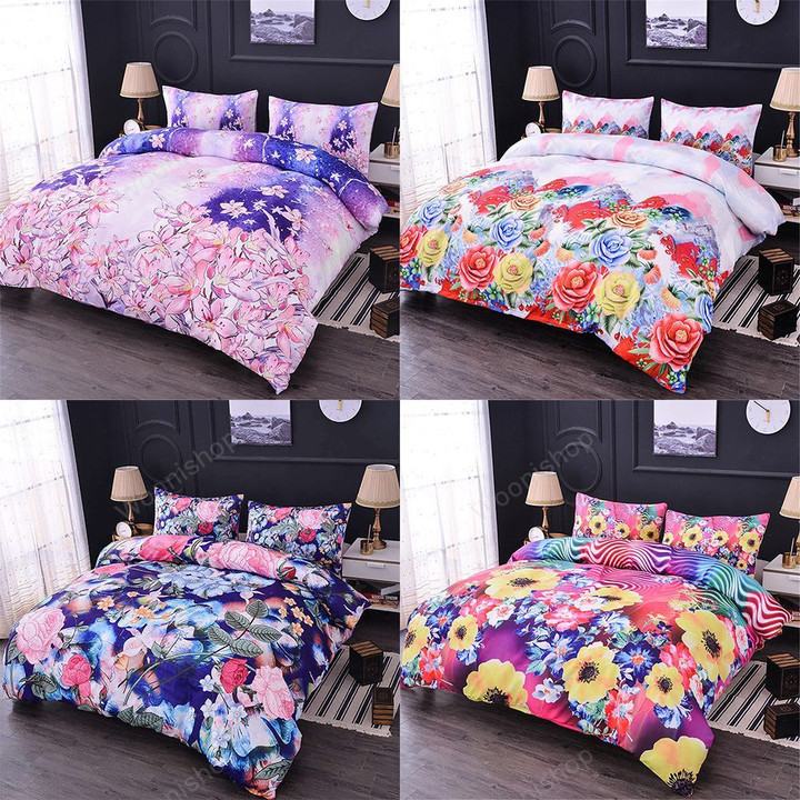 Flower Bedding Set 3D Duvet Cover Set Pastoral Quilt Cover Bedclothes Comforter Cover Twin Full Queen King Size
