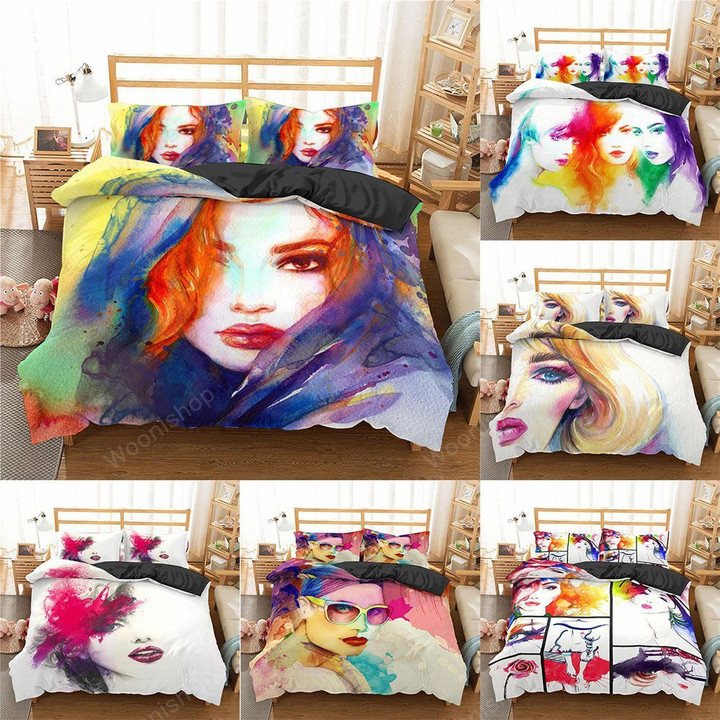 Beautiful Lady Bedding Set Colorful Quilt Cover Set Twin Full Queen King Size Duvet Cover Home Textile Bed Linen