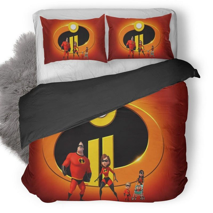 The Incredibles 2 Characters And Logo Background Duvet Cover Bedding Set