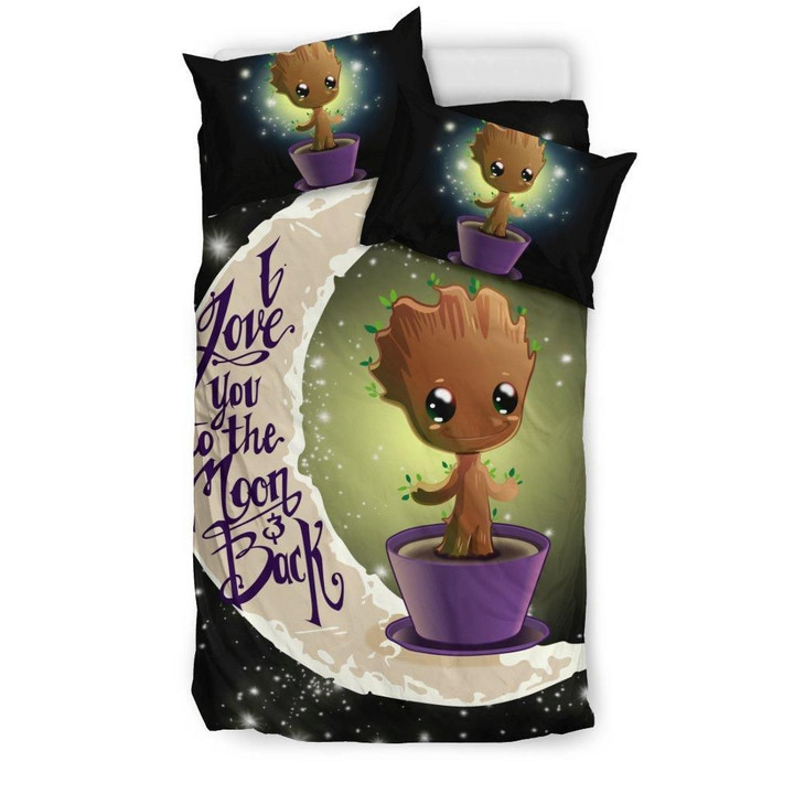 Baby Groot Love Moon And Back Bedding Set - Duvet Cover And Pillowcase Set
