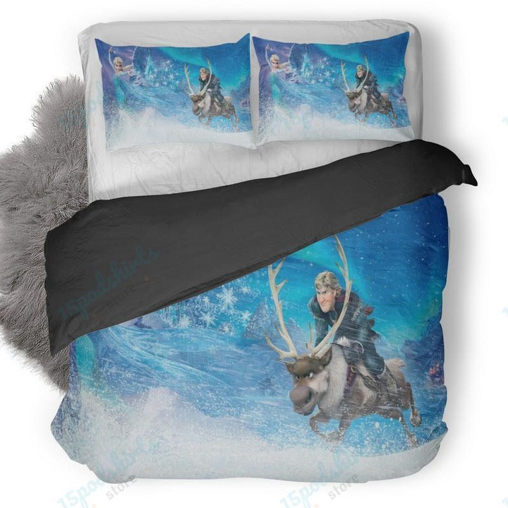Disney Frozen Kristoff Elsa In Snowstorm Duvet Cover Bedding Set