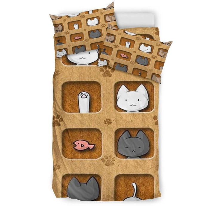 Cute Cat Cartoon Bedding - Duvet Cover And Pillowcase Set