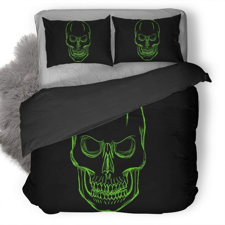 Dark Green Skull Minimalism Duvet Cover Bedding Set