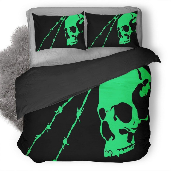 Black Green Skull Minimalist Duvet Cover Bedding Set