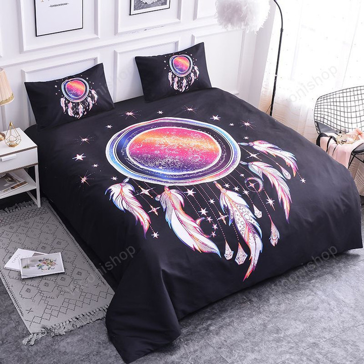 Dreamcatcher Bedding Set King Colorful Feathers Duvet Cover Bohemian Bedclothes 3Pcs Black Home Textiles For Adults