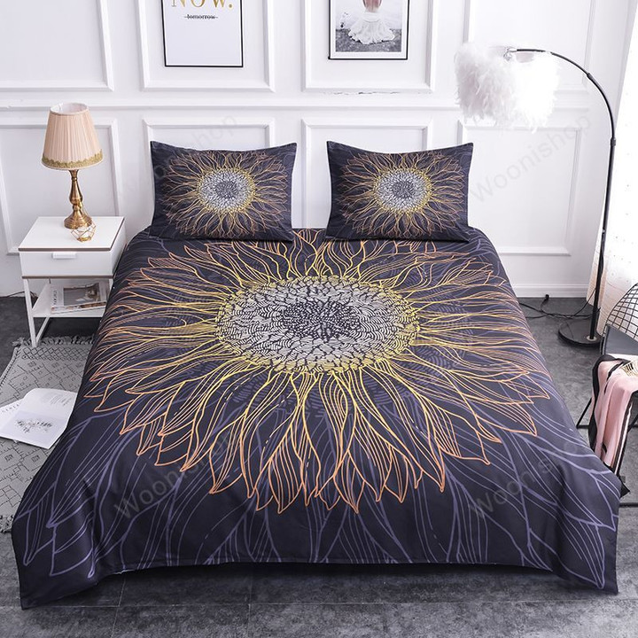 3D Bedding Sets 3Pcs Comforter Duvet Cover Set Bedspread Queen King Size Bed Clothes Golden Flower Print Home Textiles