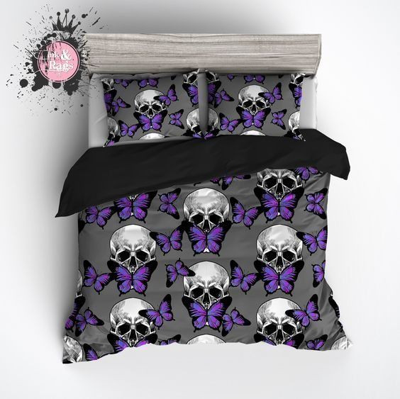 Purple Butterfly Skull Clm0210161B Bedding Sets