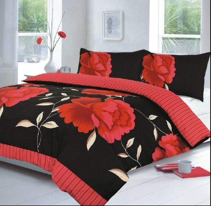 Black Red Flower Clt0912033T Bedding Sets