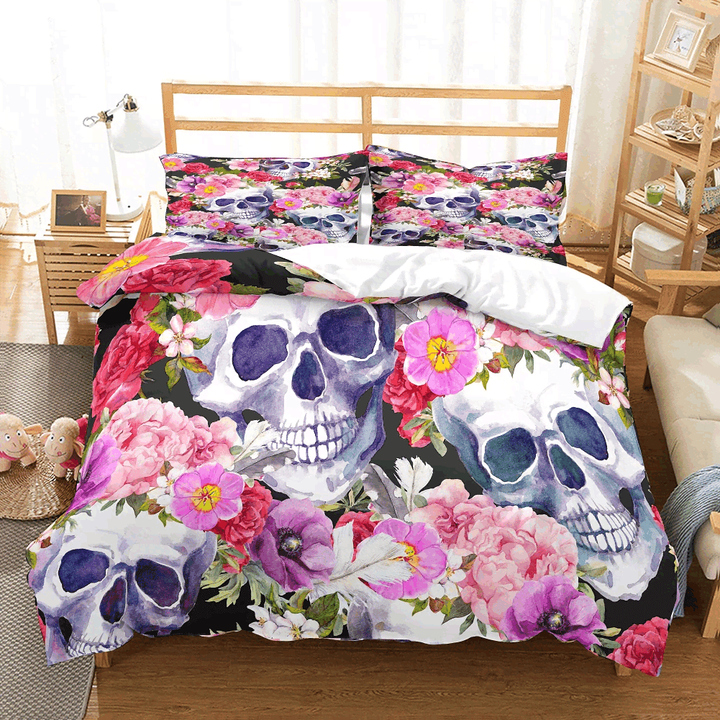 Flower Skull Bedding Set Iyce