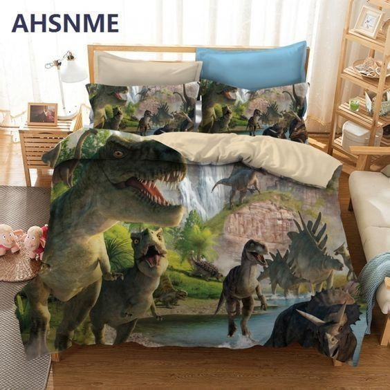 Dinosaur Cotton Bed Sheets Spread Comforter Duvet Cover Bedding Set Iyt