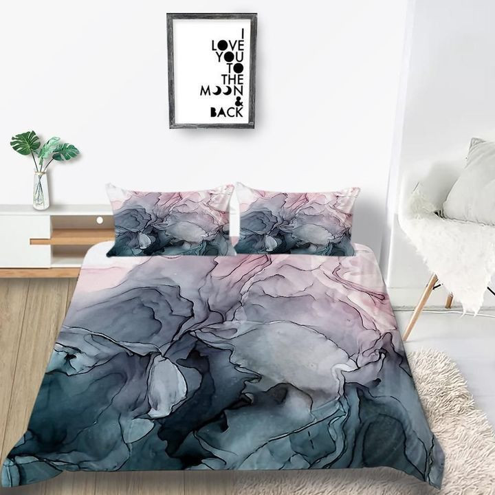 Blush And Payne Grey Flowing Abstract Fashion Soft Bedding Set Home Decor