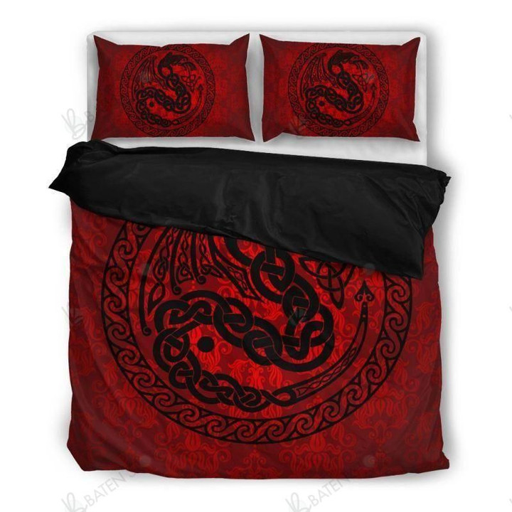 Red Celtic Dragon Bedding Set Bedroom Decor