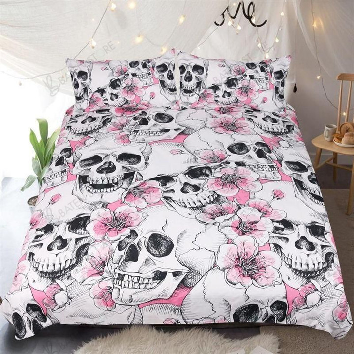 Sugar Skull Pink Floral Printed Bedding Set Bedroom Decor