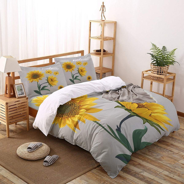 Sunflower With Gray Background Bedding Set All Over Prints