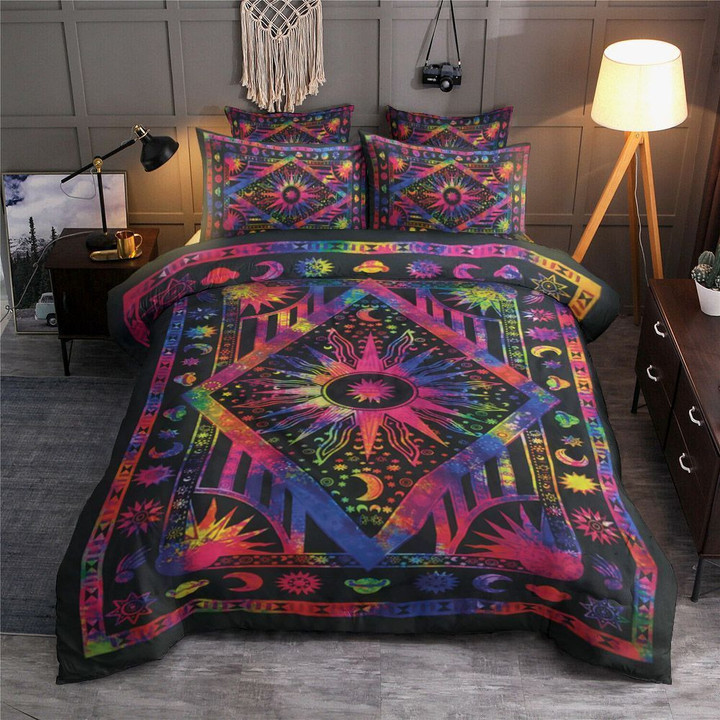 Hippy Hippie Psychedelic Celestial Moon And Sun Bedding Set All Over Prints
