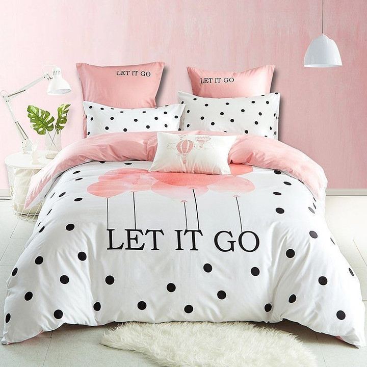 Pastel Black White And Coral Red Monogrammed And Polka Dot Print Boutique Bedding Set All Over Prints