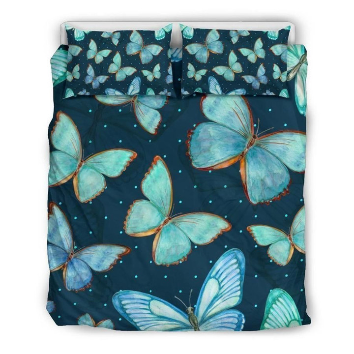 Watercolor Blue Butterfly Bedding Set Tdcie