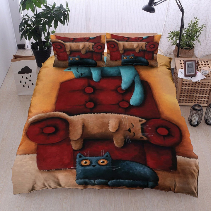 Cat And Red Sofa Bedding Set Iyl