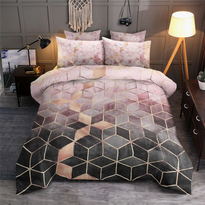 Pink And Grey Gradient Bedding Set All Over Prints