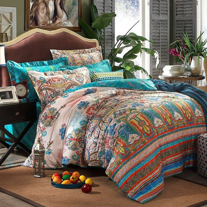 High Fashion Turquoise Green And Pink Personalized Exotic Indian Style Tribal Bedding Set All Over Prints