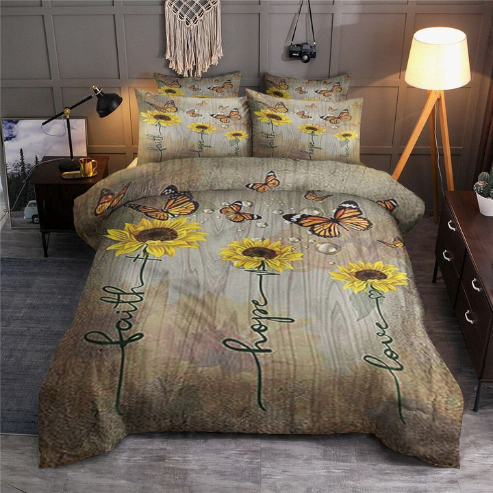 Faith Love Hope Sunflower Butterfly Bedding Set All Over Prints