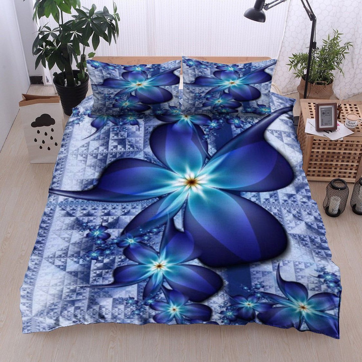 Abstract Blue Flower Bedding Set All Over Prints