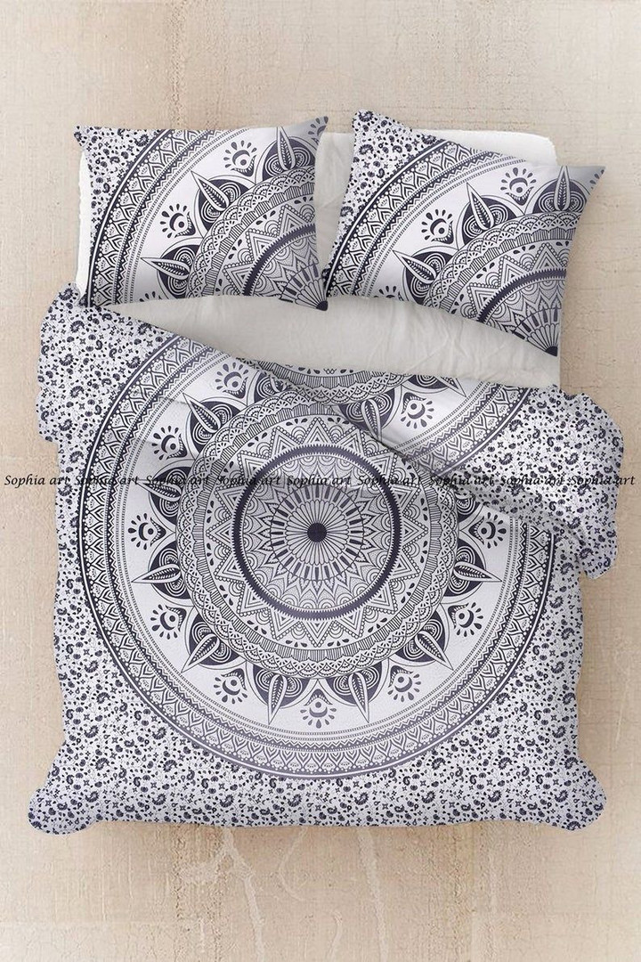 Grey Black Ombre Mandala Bohemian Bedding Set All Over Prints