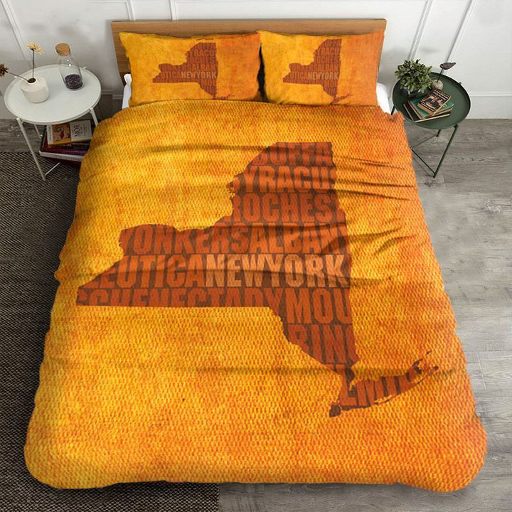 New York Word Art State Map Bedding Set All Over Prints