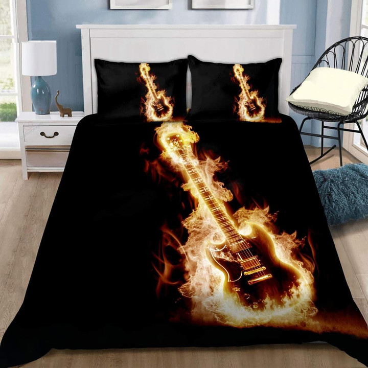 Music Electric Guitar Rock On Fire Bedding Duvet Cover Bedding Set