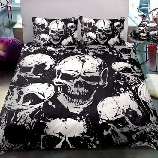 Skull Black White Duvet Cover Bedding Set